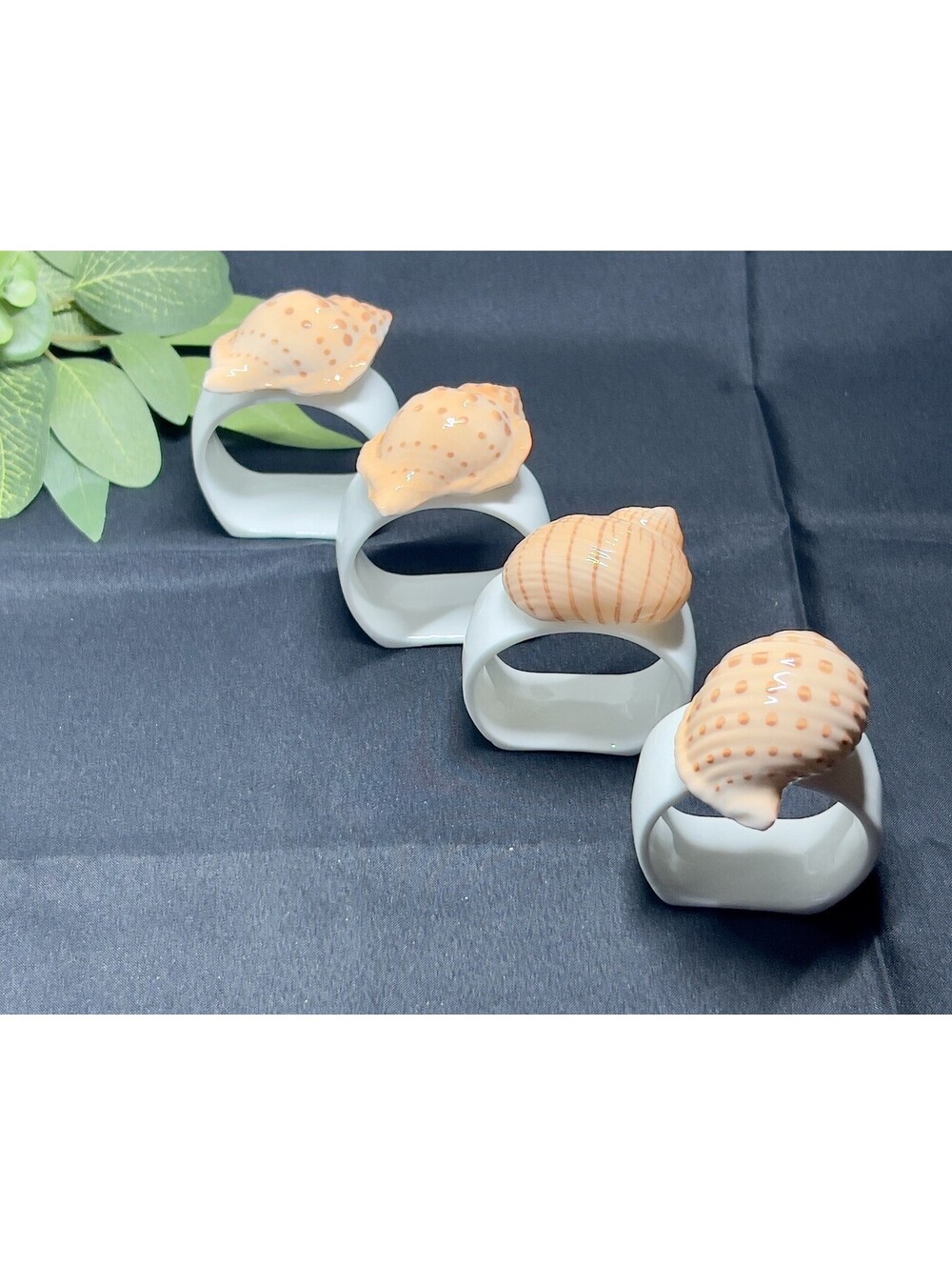 Vintage Set of (4) Omnibus Bone China Sea Shell Napkin Rings
